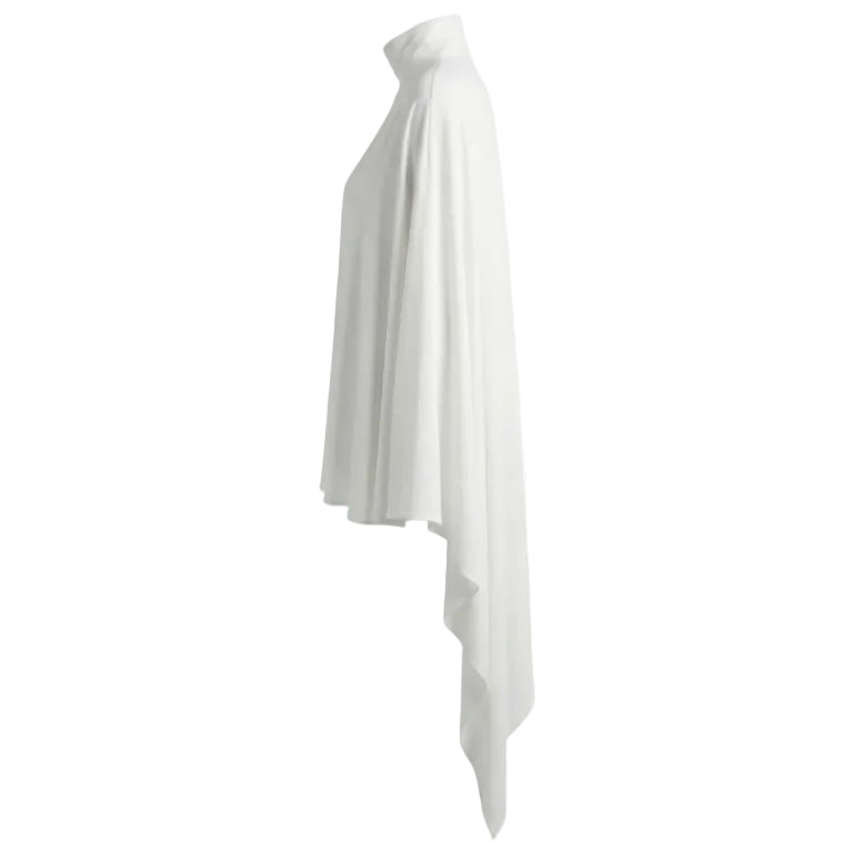 White dress with a draped design on a white background