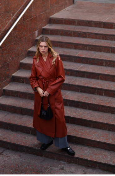 brown faux leather trench coat