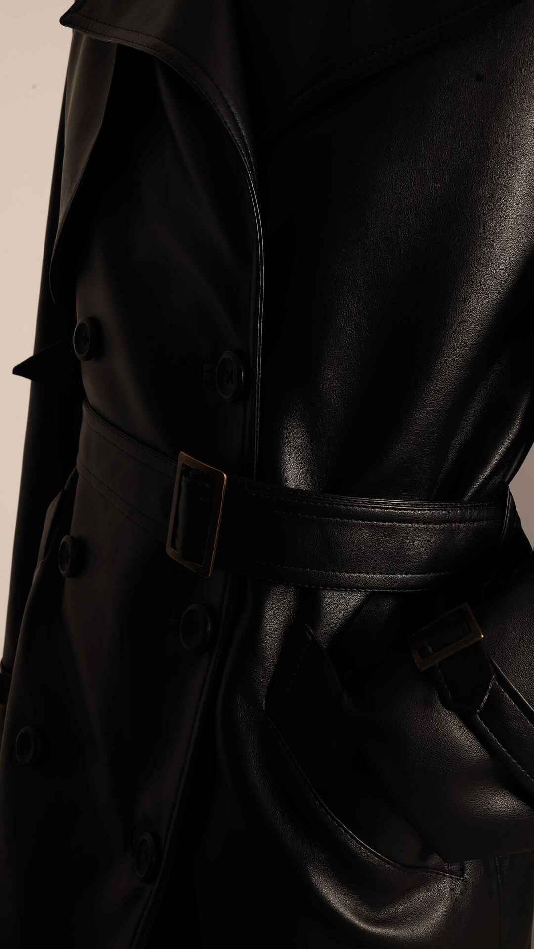 faux leather black trench coat