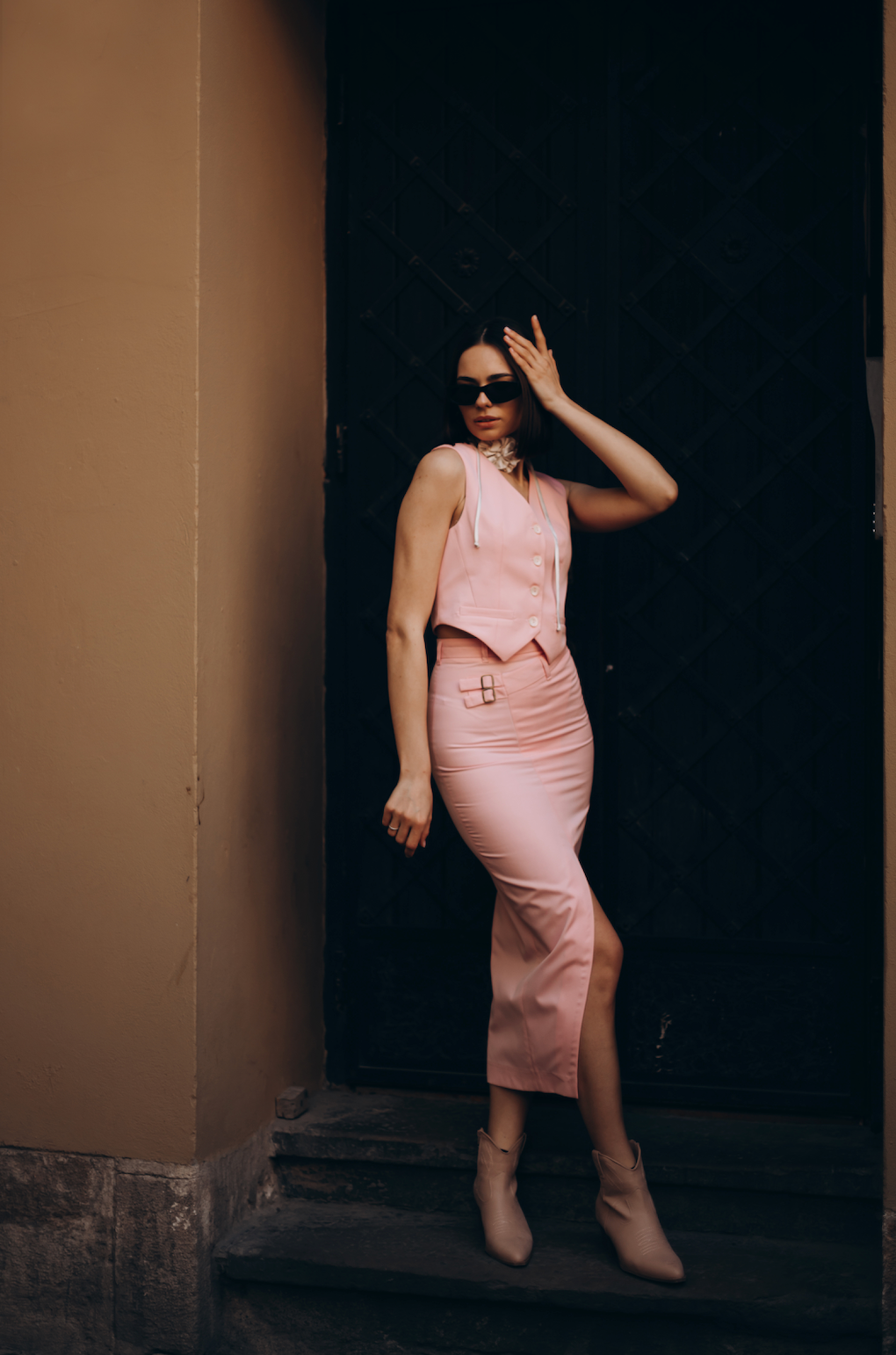 pink mid-length skirt