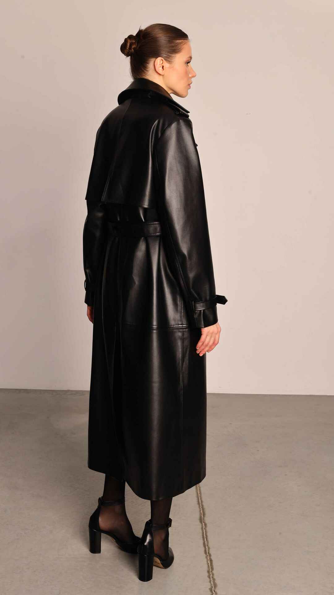 faux leather black trench coat