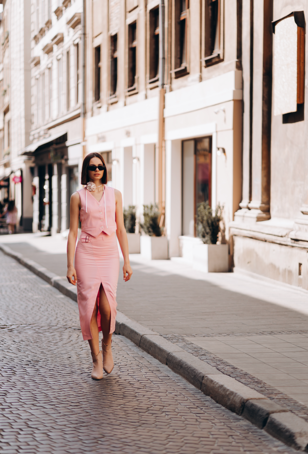 pink mid-length skirt