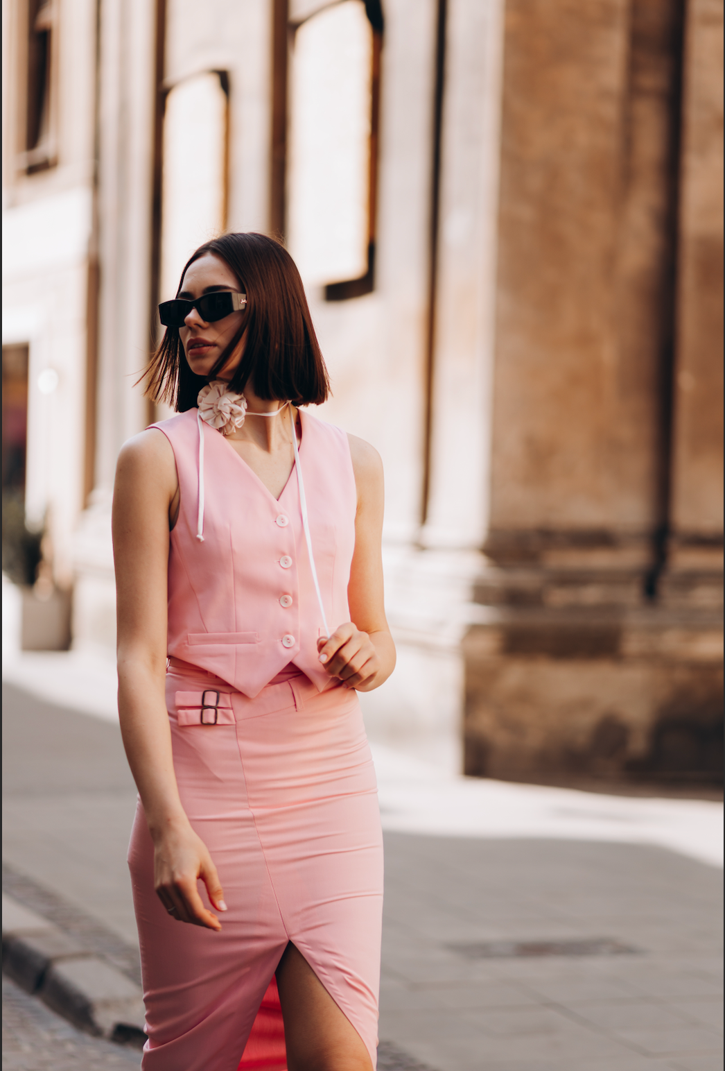 pink mid-length skirt