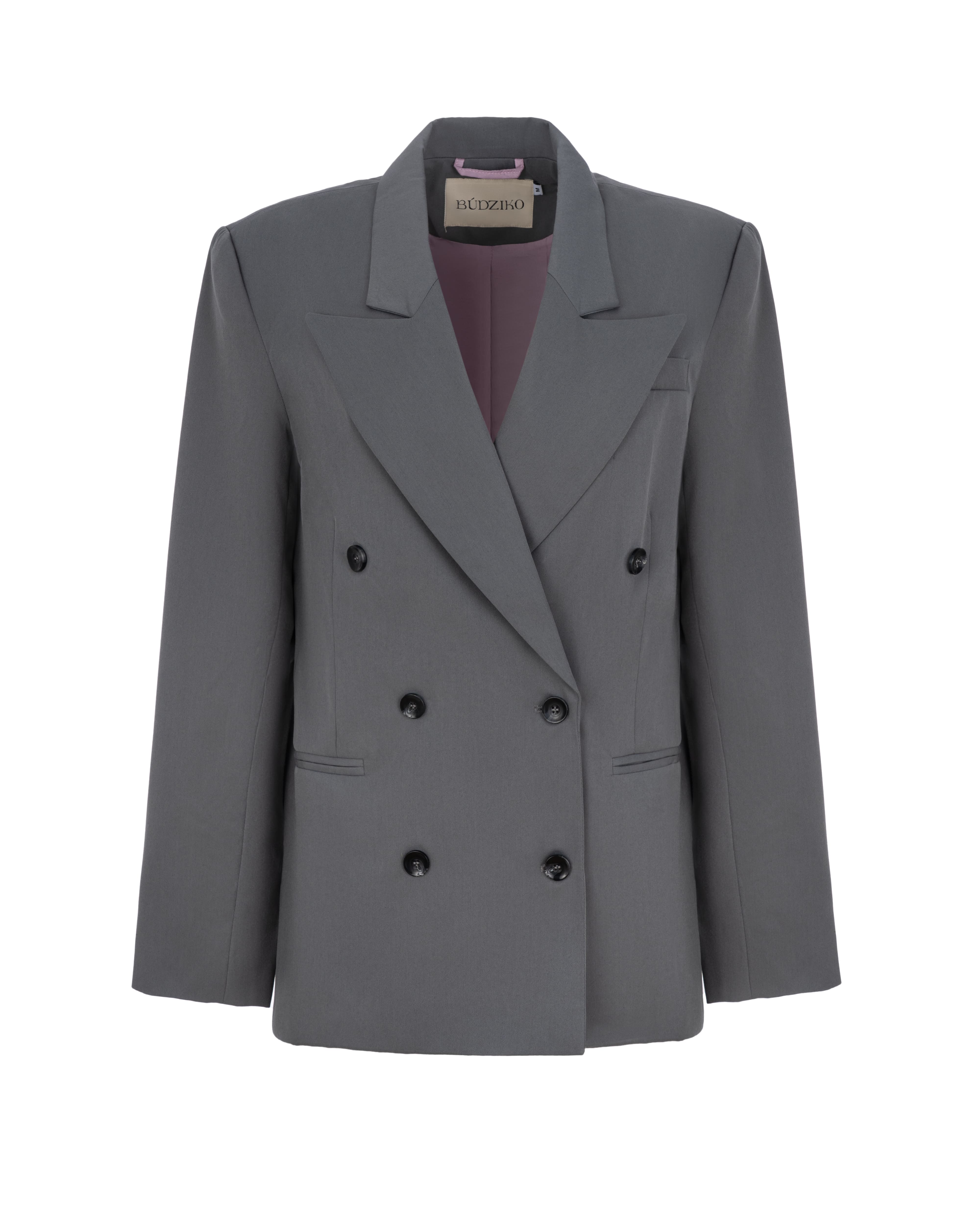 grey double-breasted blazer