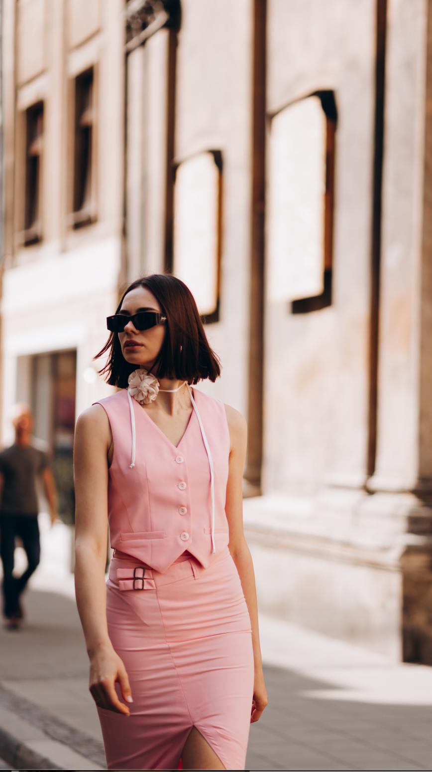pink mid-length skirt