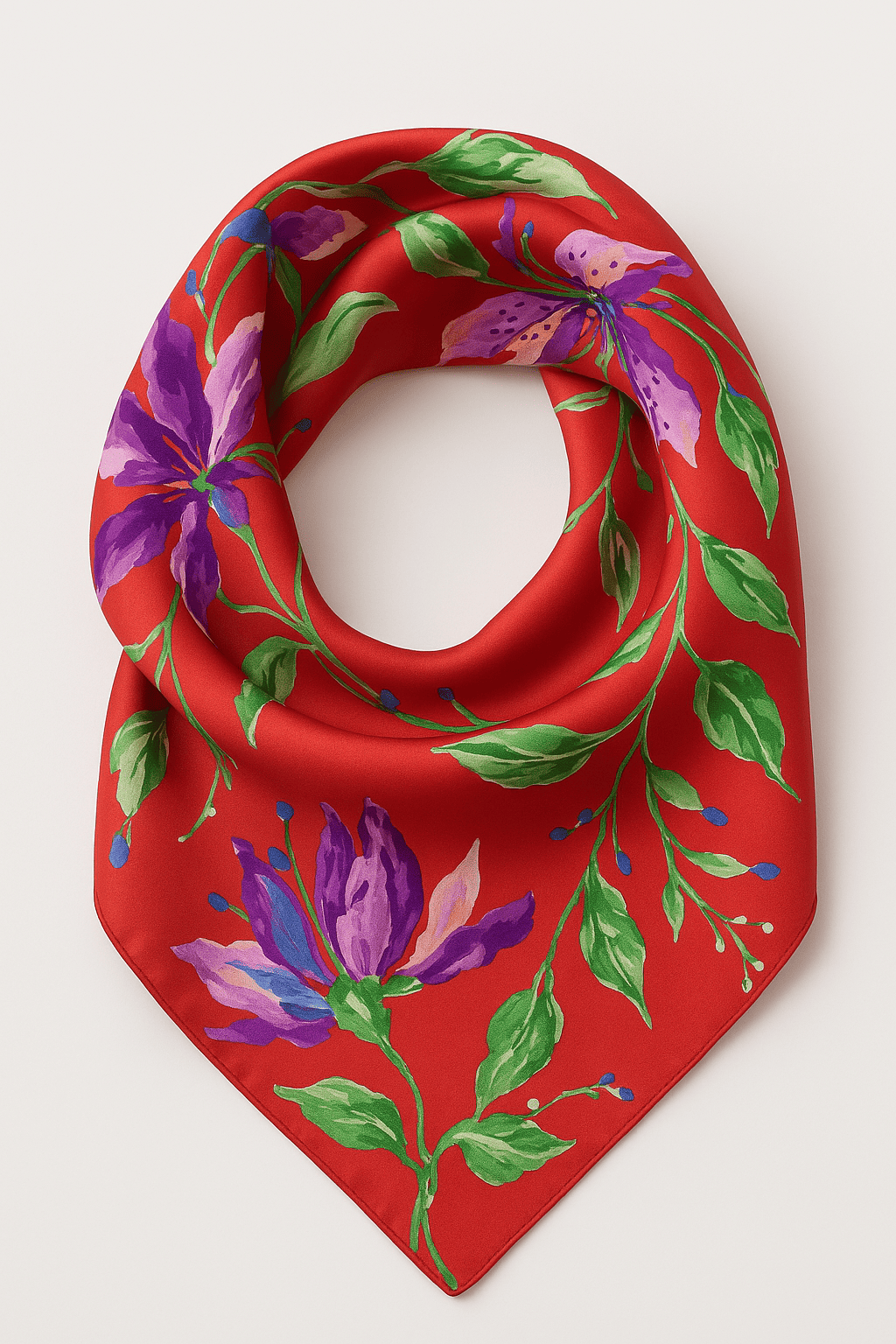 red silky scarf floral shawl