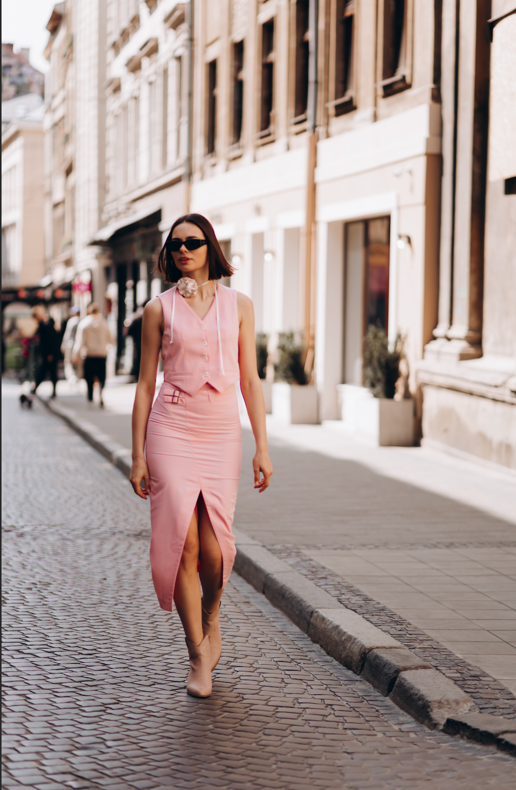 pink mid-length skirt