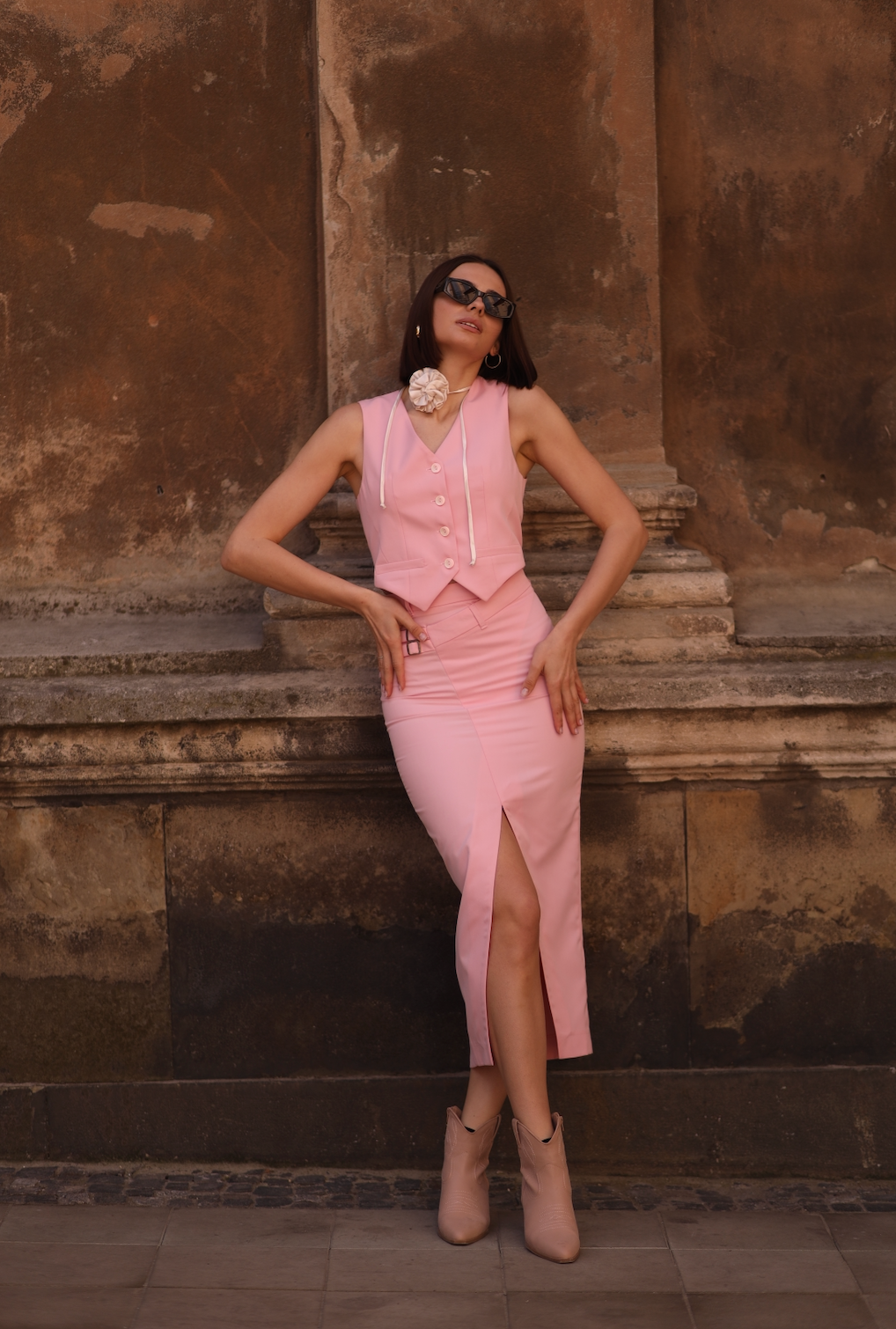 pink mid-length skirt