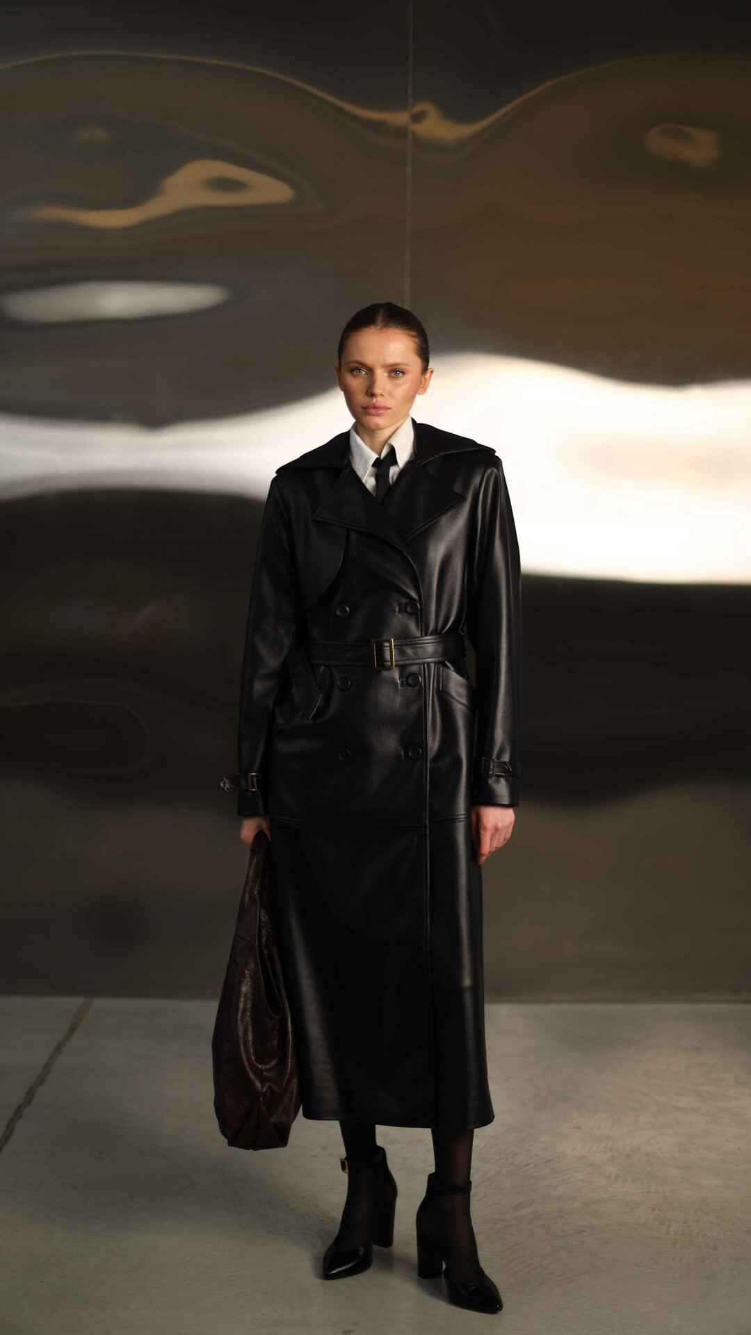 faux leather black trench coat