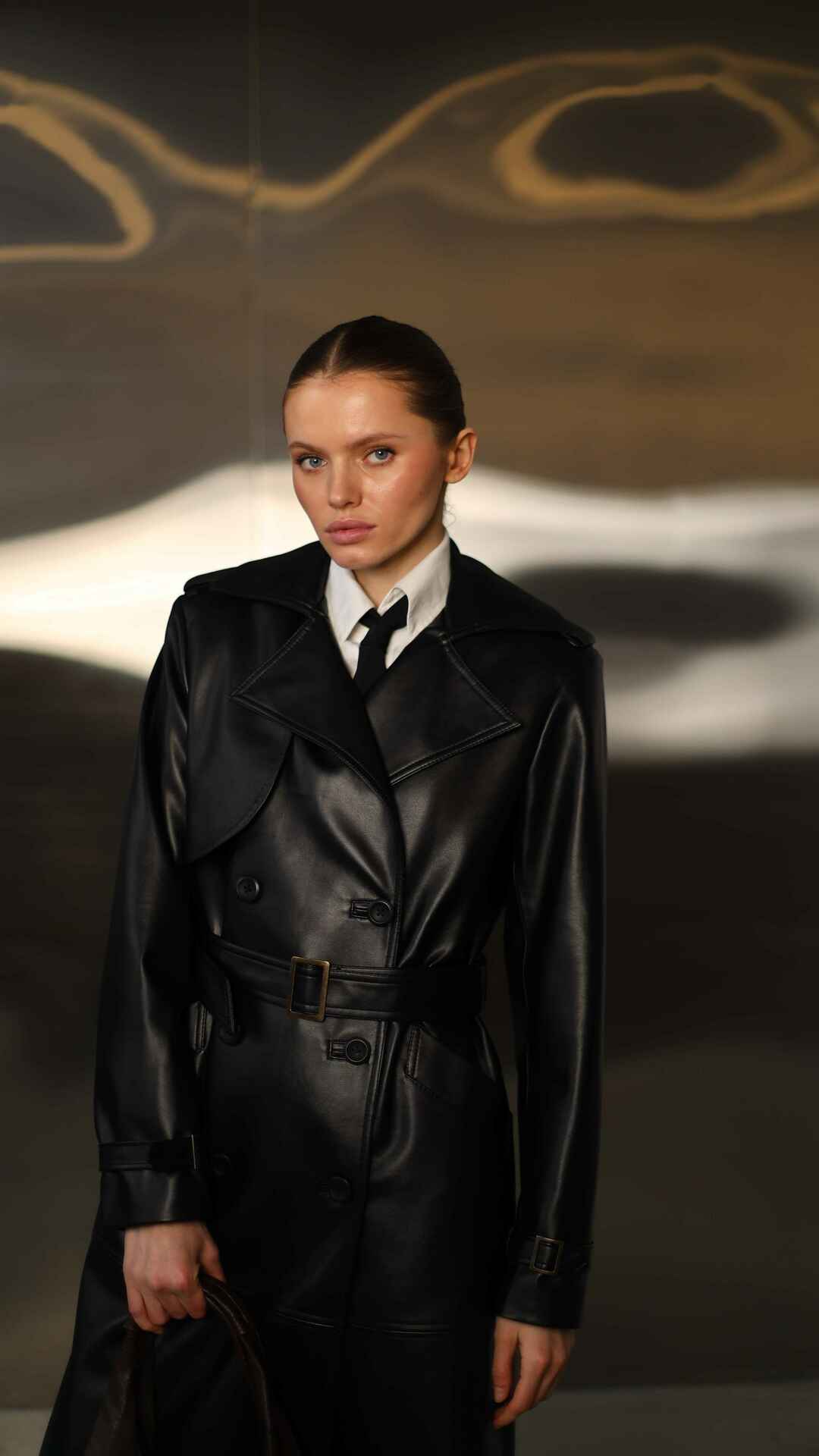 faux leather black trench coat
