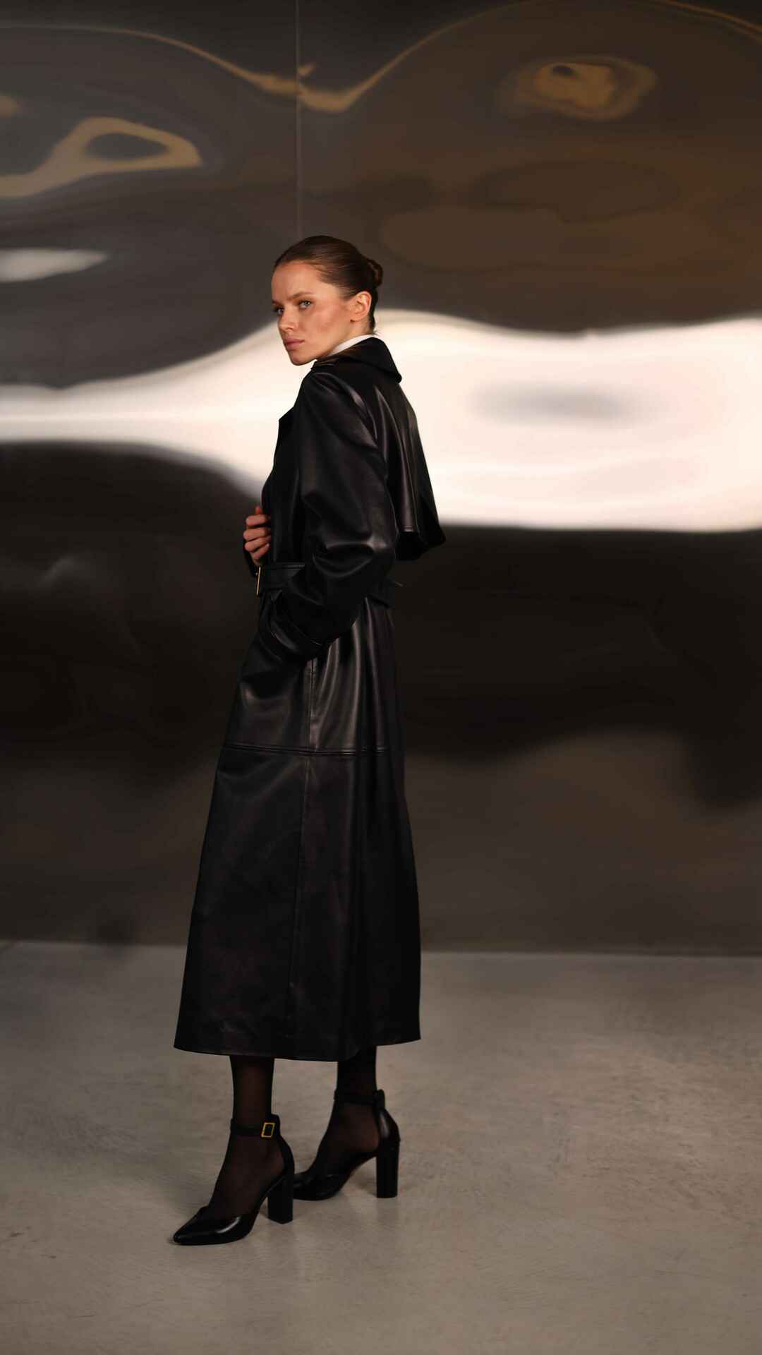 faux leather black trench coat