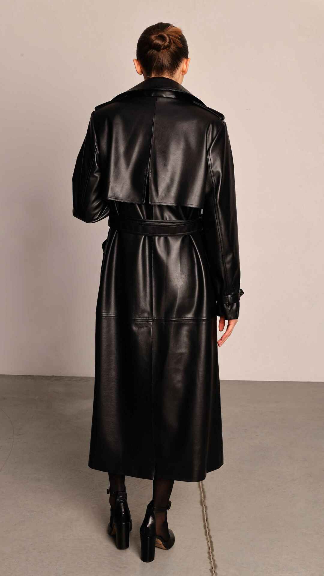 faux leather black trench coat