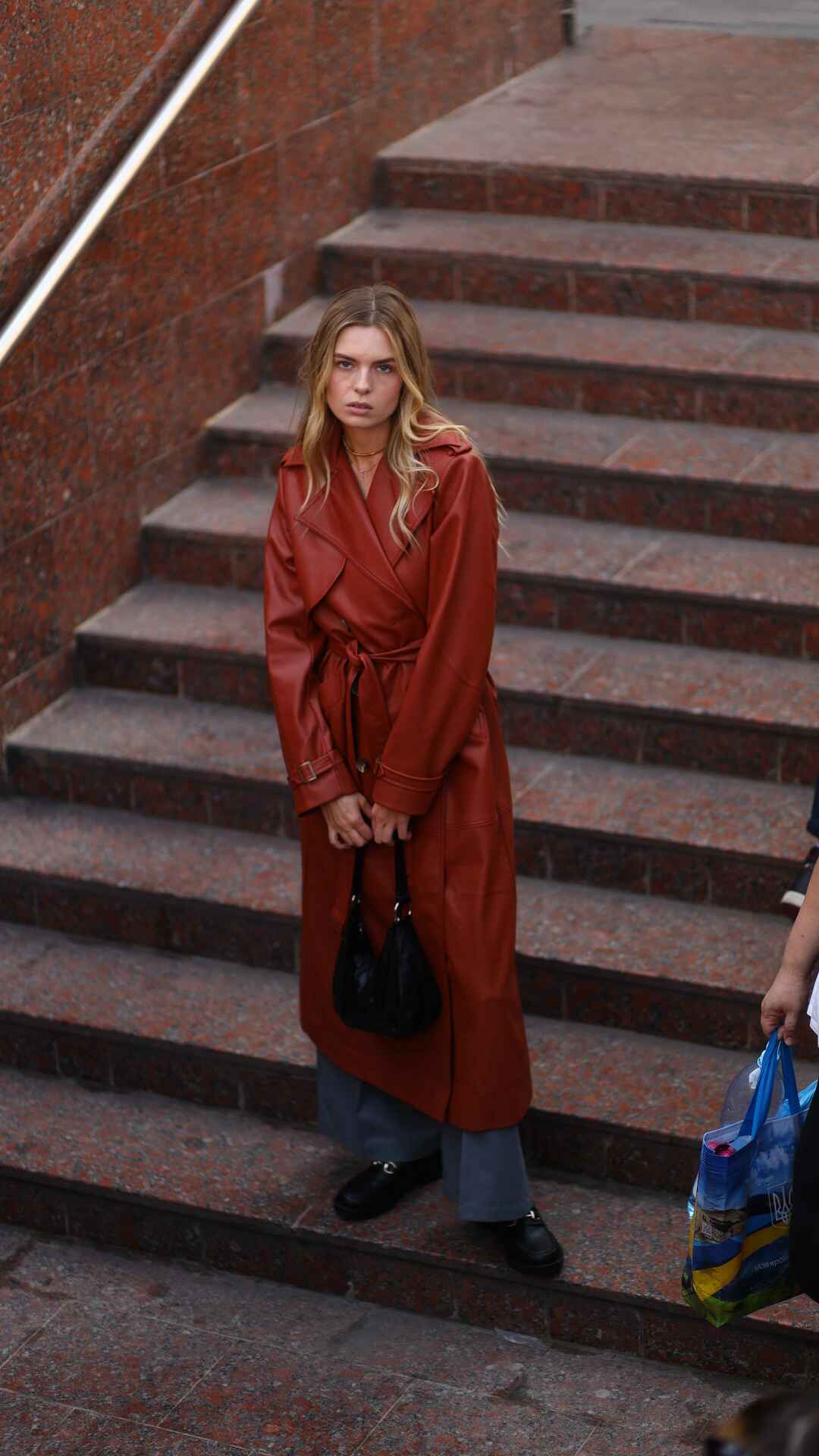 vegan leather brown trench coat