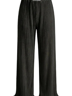 Black pleated pants on a white background