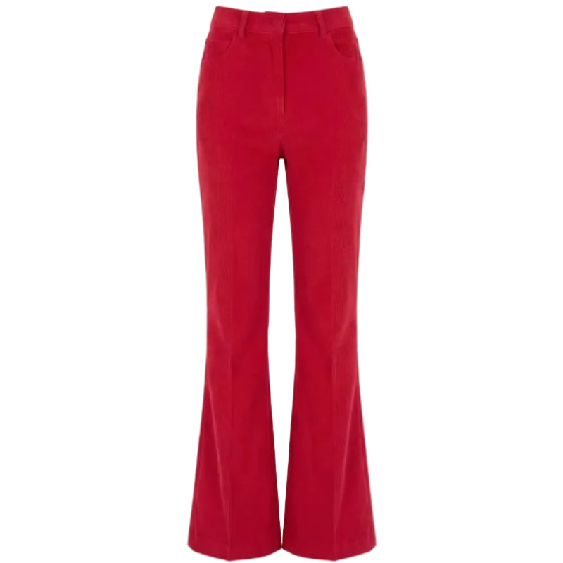 Red corduroy pants on a white background