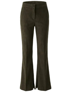 Dark green flared pants on a white background