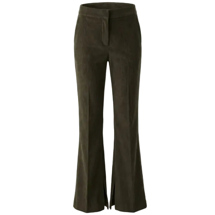 Dark green flared pants on a white background