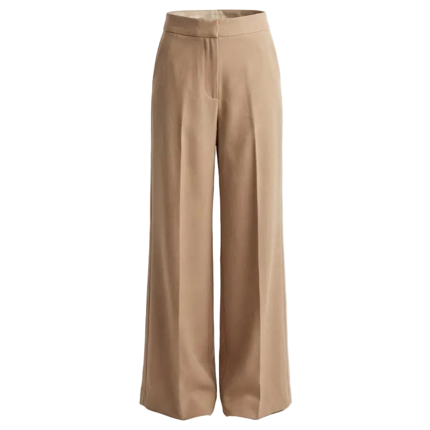 Beige wide-leg pants on a white background
