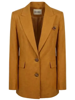 Brown blazer with two buttons on a white background