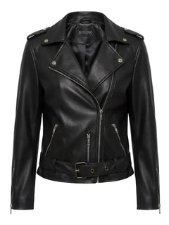 Black leather jacket on a white background