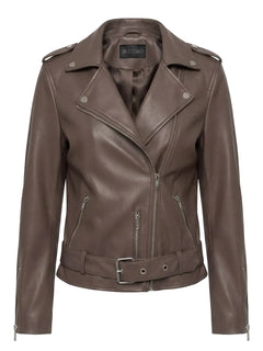Brown leather jacket on a white background