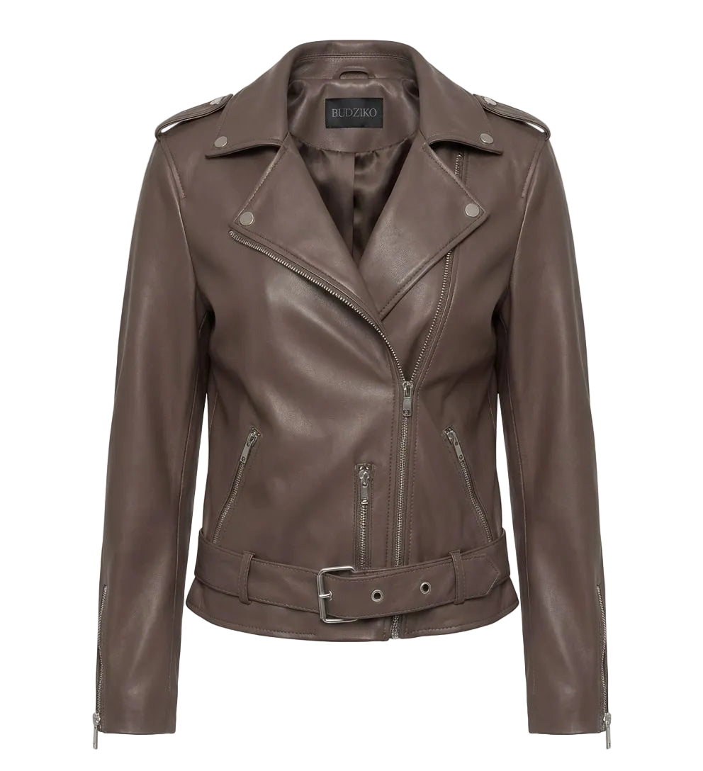Brown leather jacket on a white background