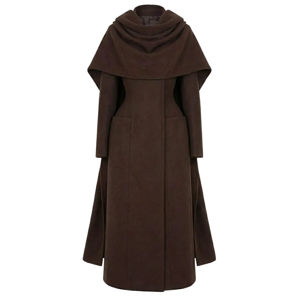Brown coat with a scarf on a white background
