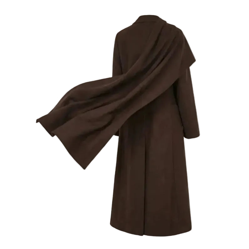 Brown coat with a scarf on a white background