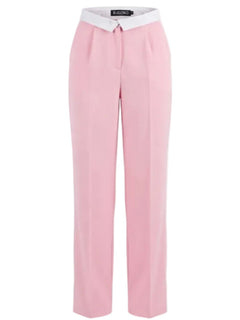 Pink pants with a white waistband on a light pink background