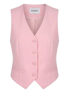 Pink vest with button details on a white background