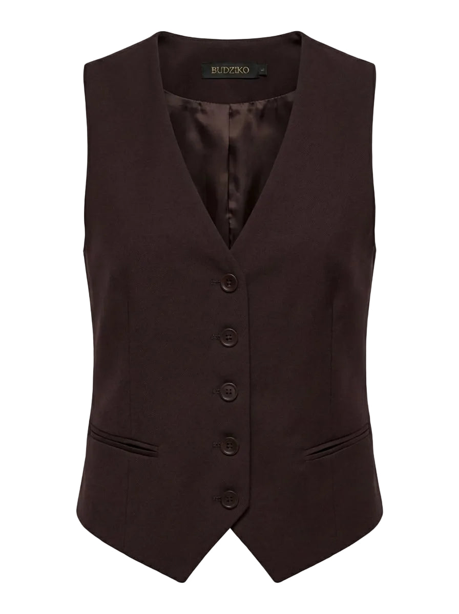 Brown vest with buttons on a white background