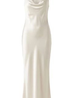 White satin slip dress on a white background