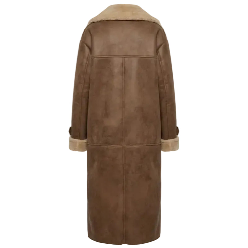 Brown leather coat with fur lining on a white background
