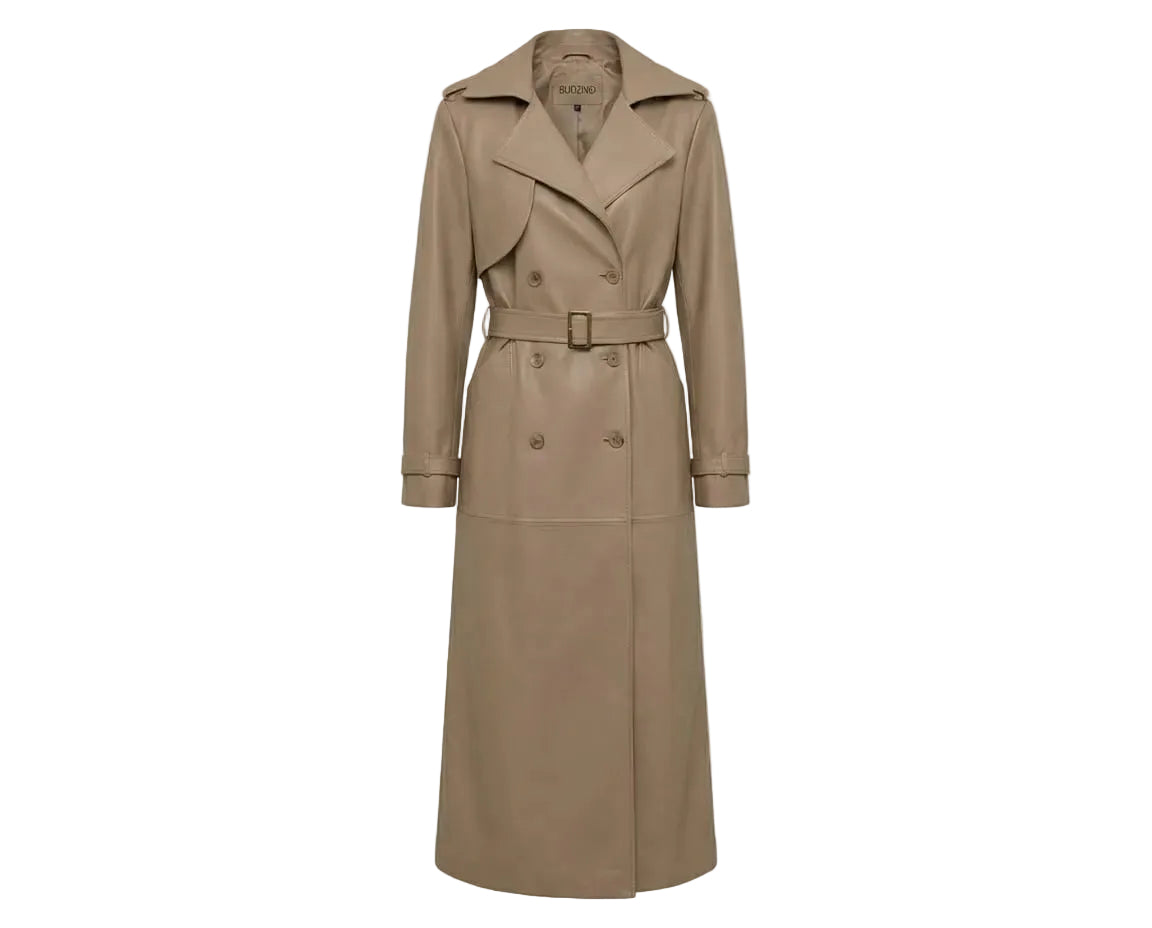 Beige trench coat on a white background