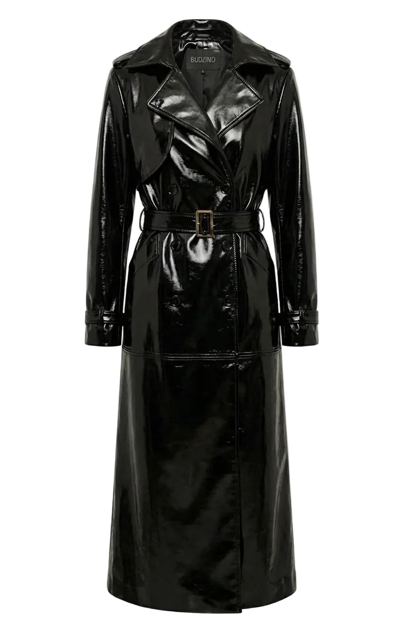NYC BLACK PATENT LEATHER TRENCH COAT – BÚDZIKO