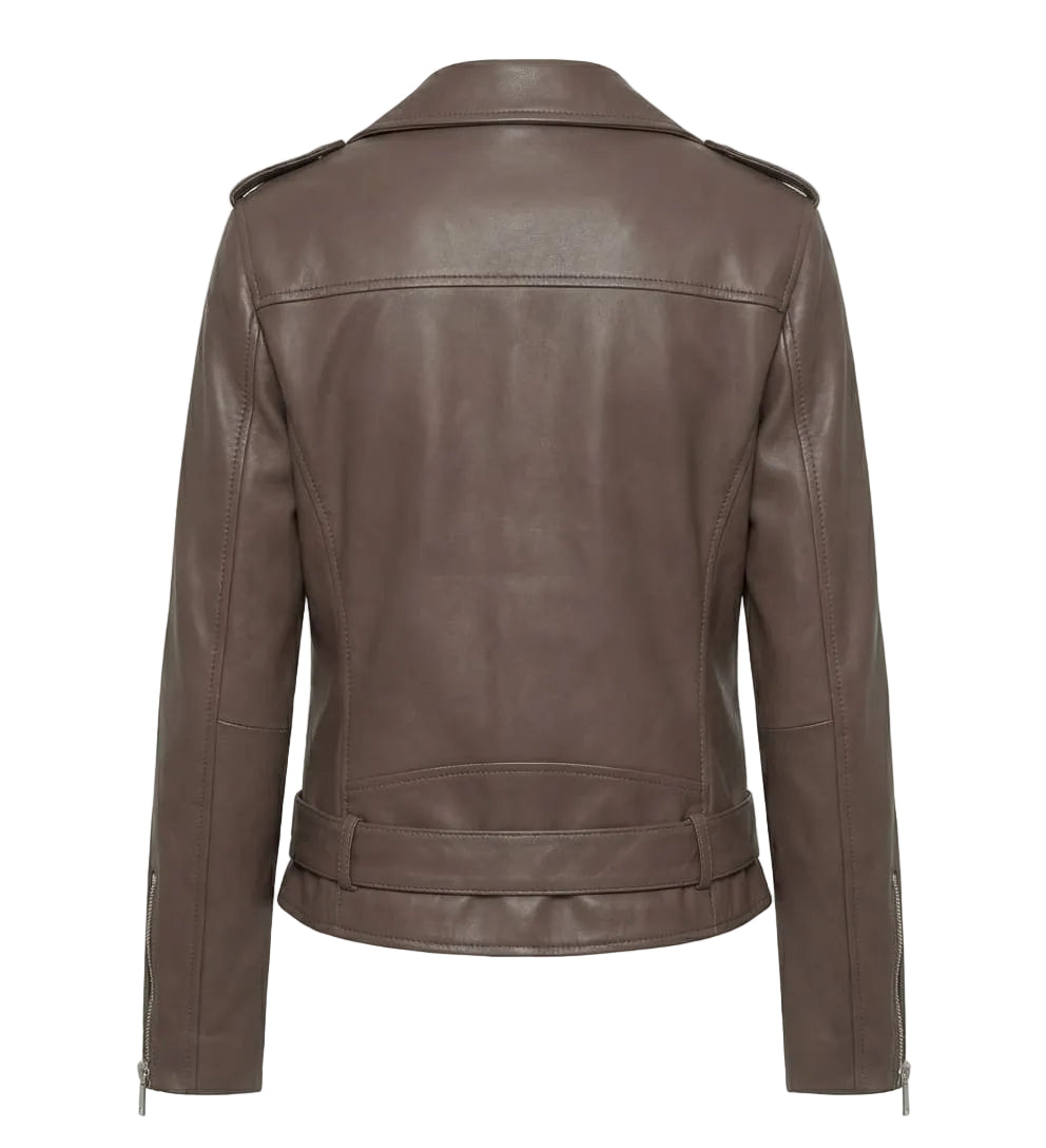 Brown leather jacket on a white background