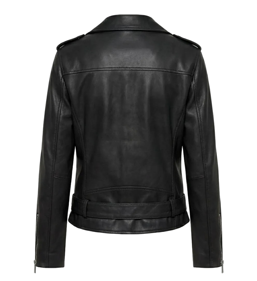 Black leather jacket on a white background