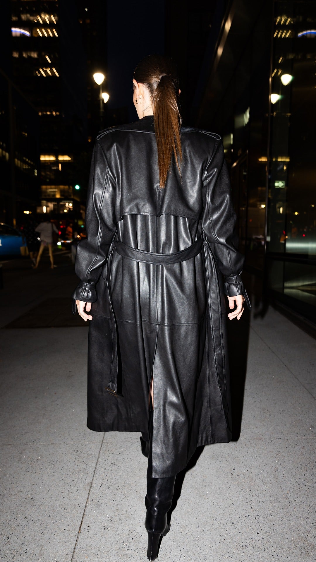 faux leather black trench coat