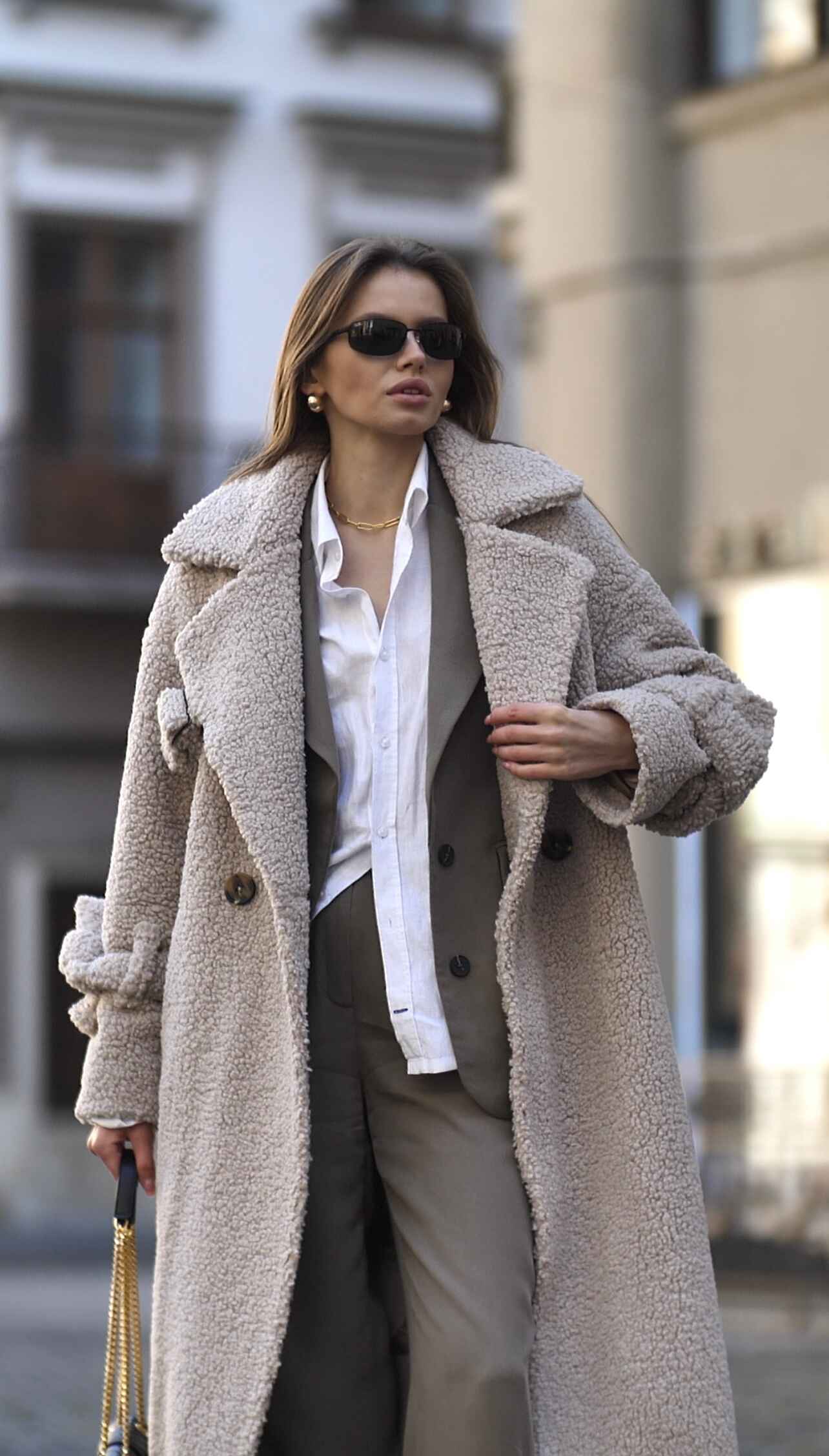 women's beige teddy winter coat