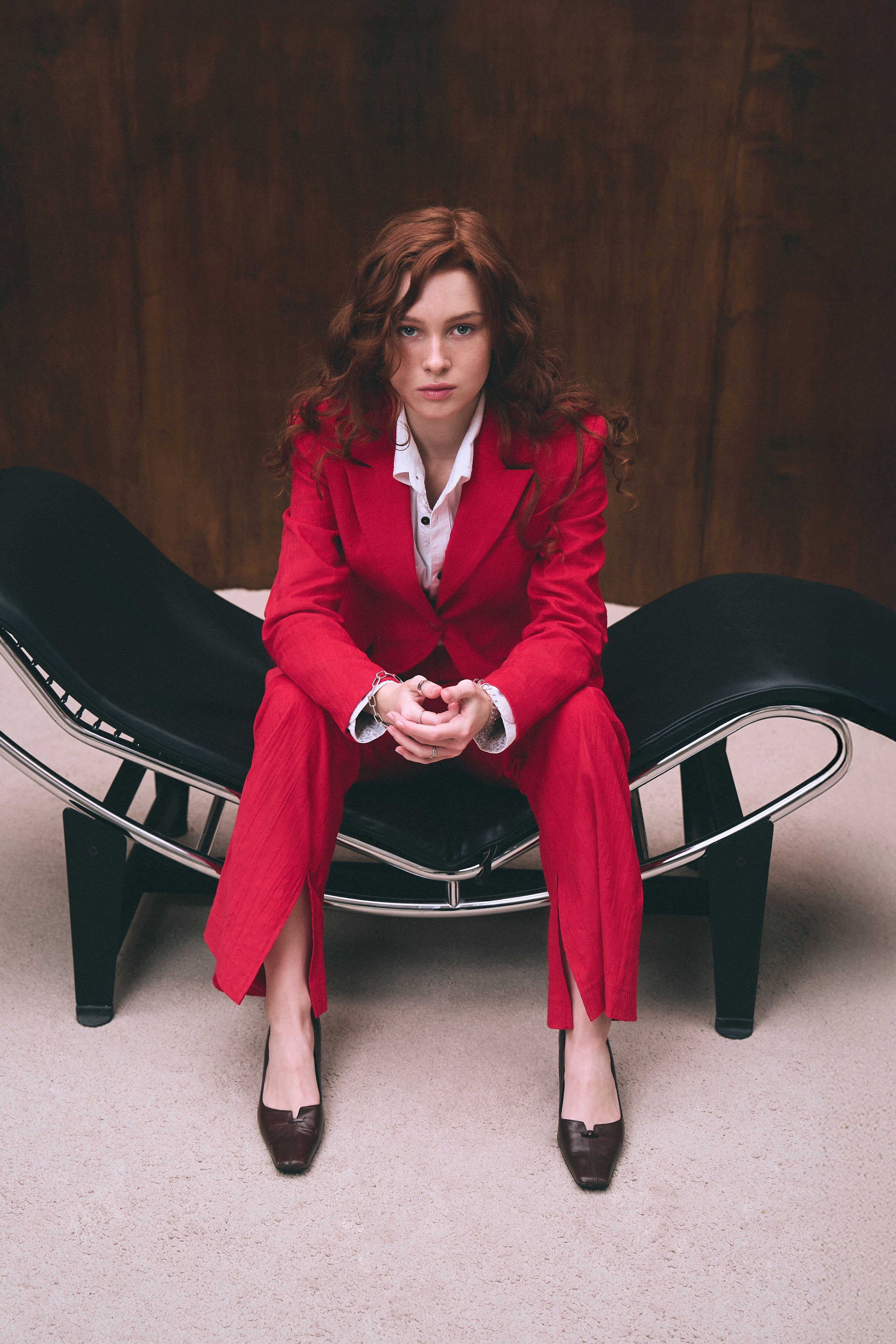 Red velvet flared pants for women