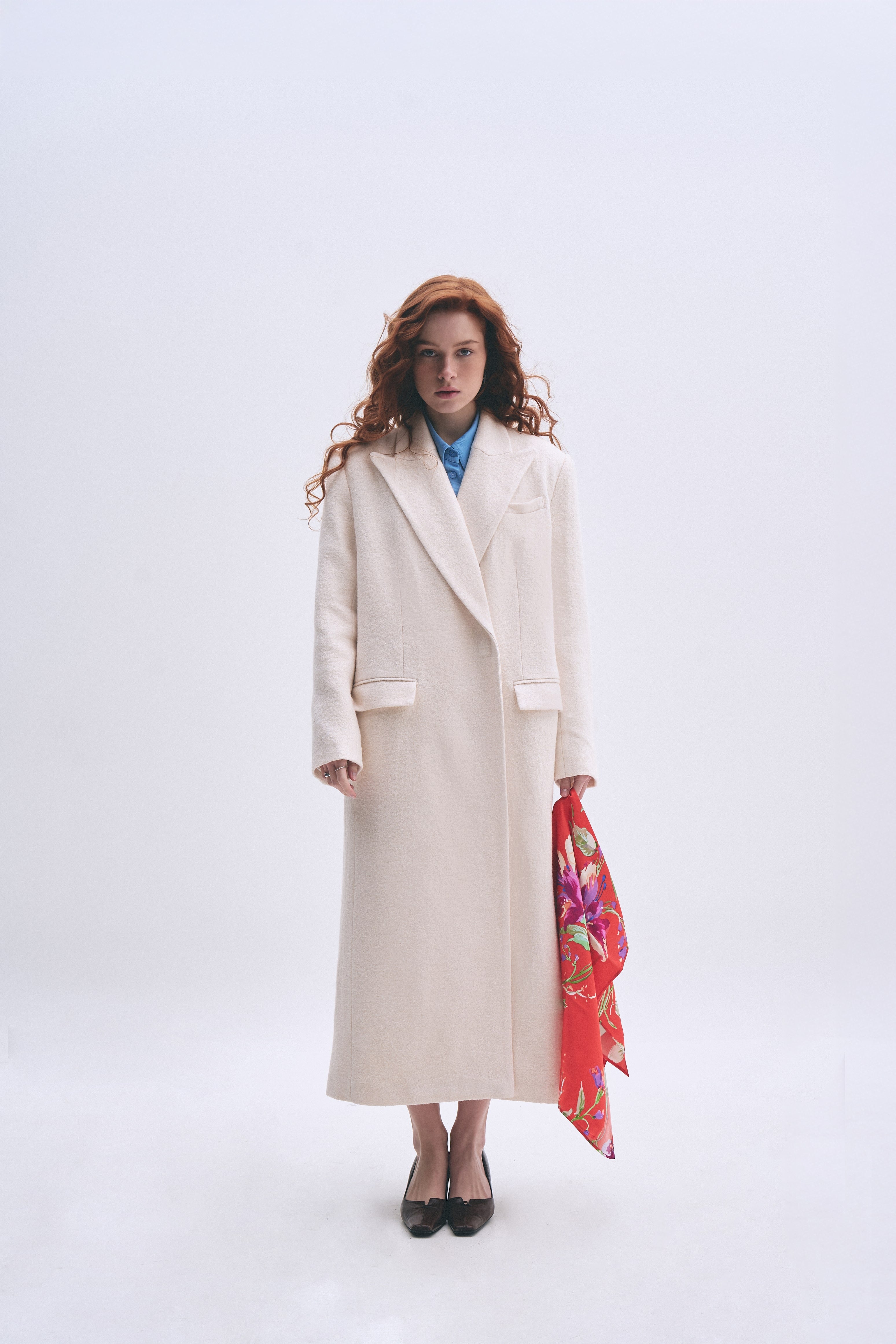 ivory woolen oversized coat for women