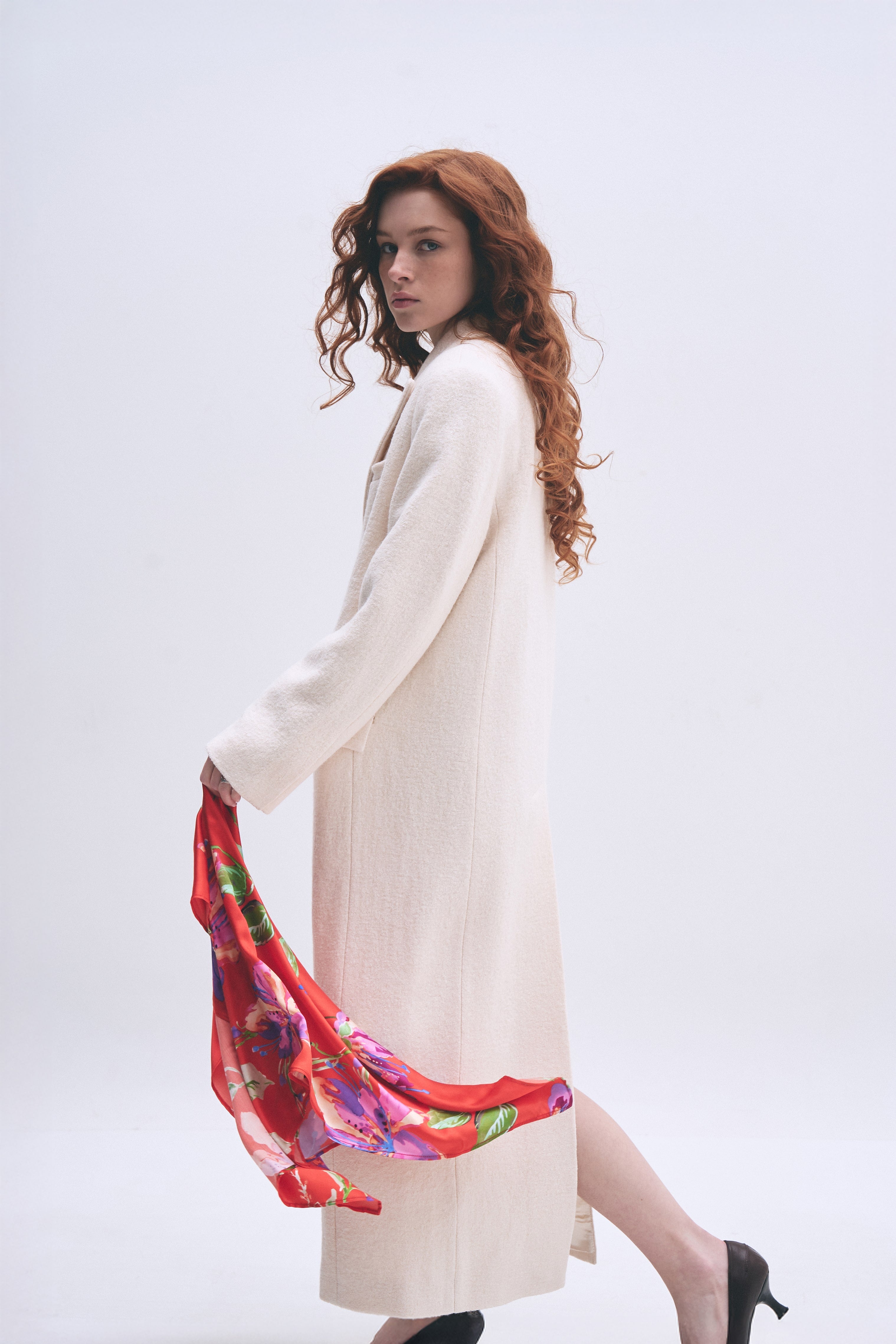ivory woolen oversized coat for women