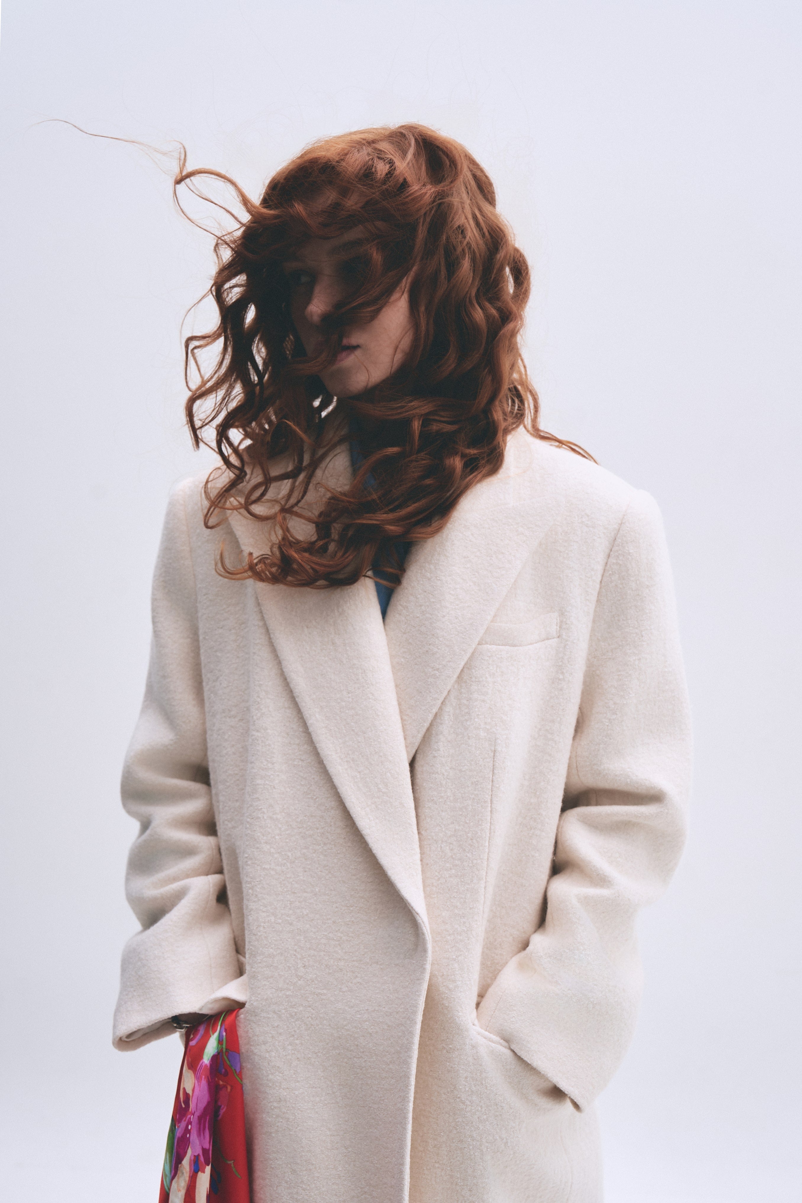 ivory woolen oversized coat for women