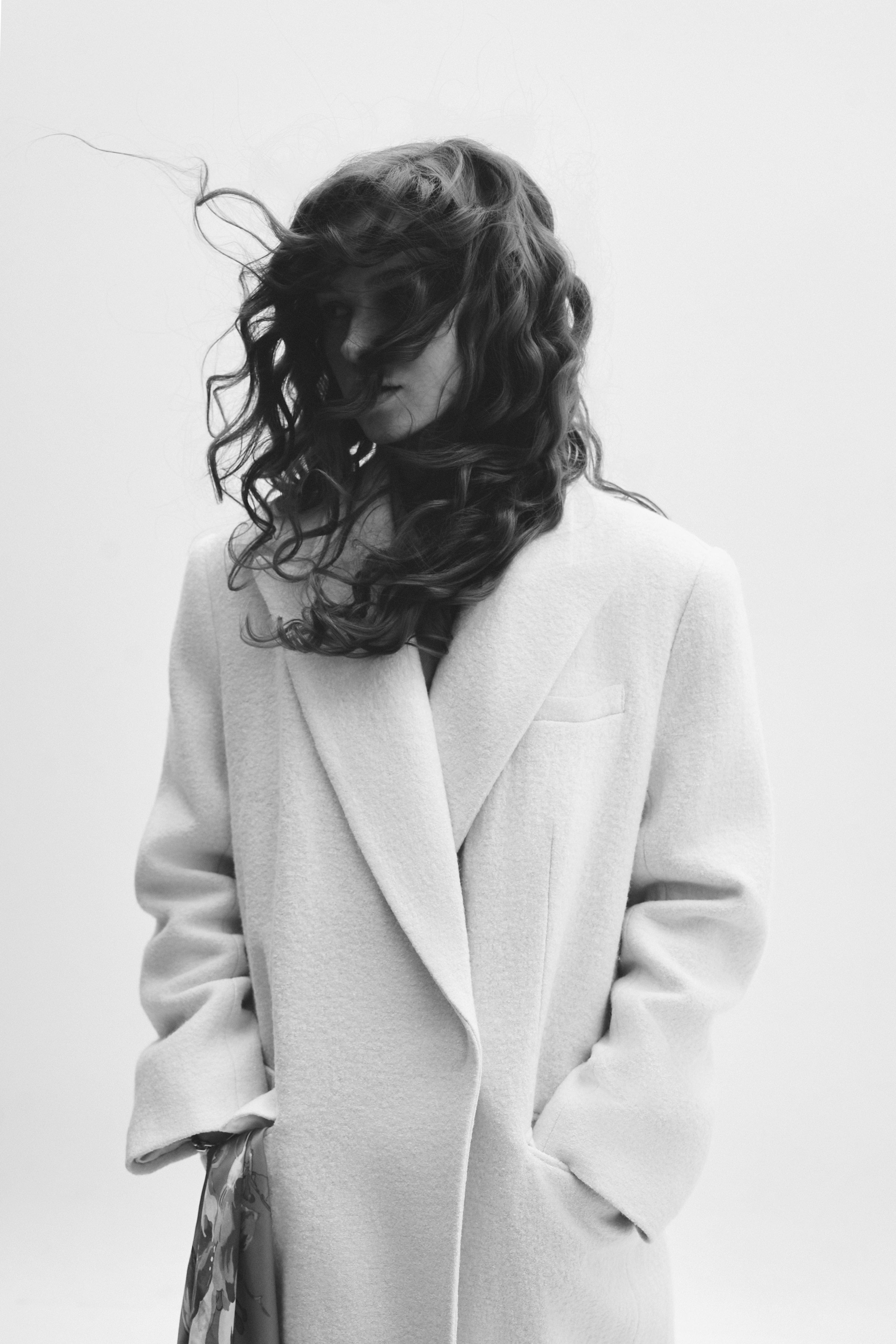 ivory woolen oversized coat for women