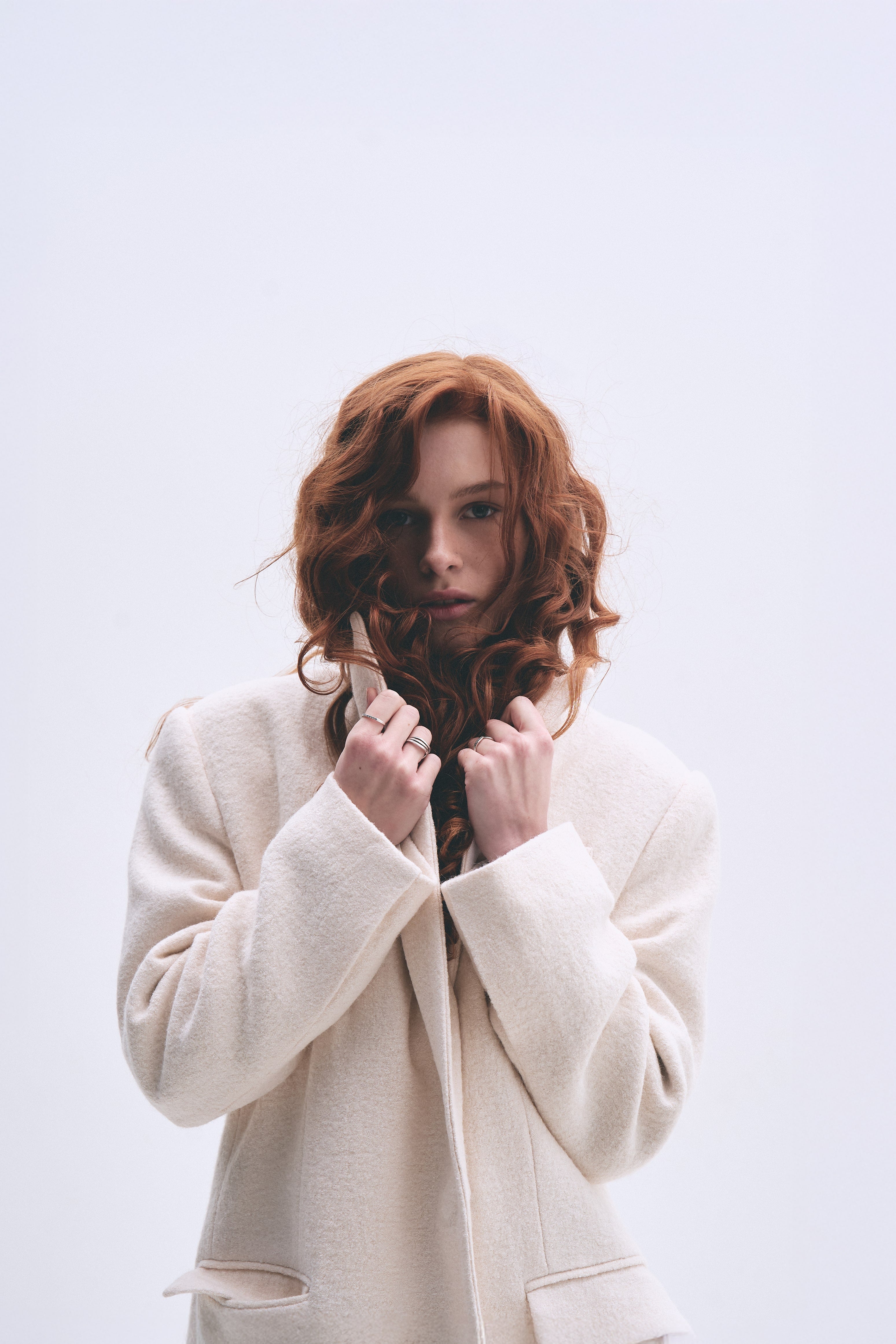 ivory woolen oversized coat for women