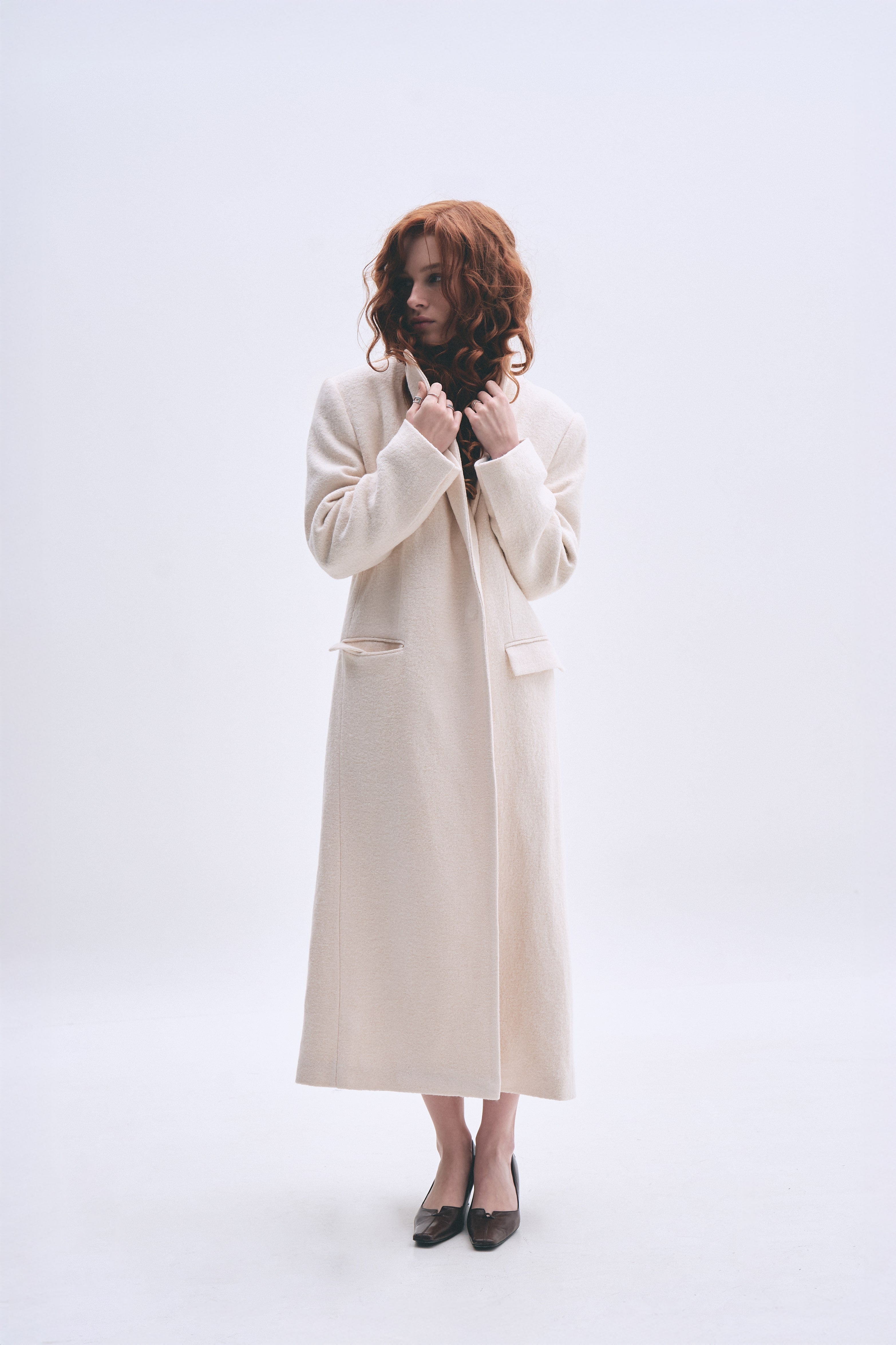 ivory woolen oversized coat for women