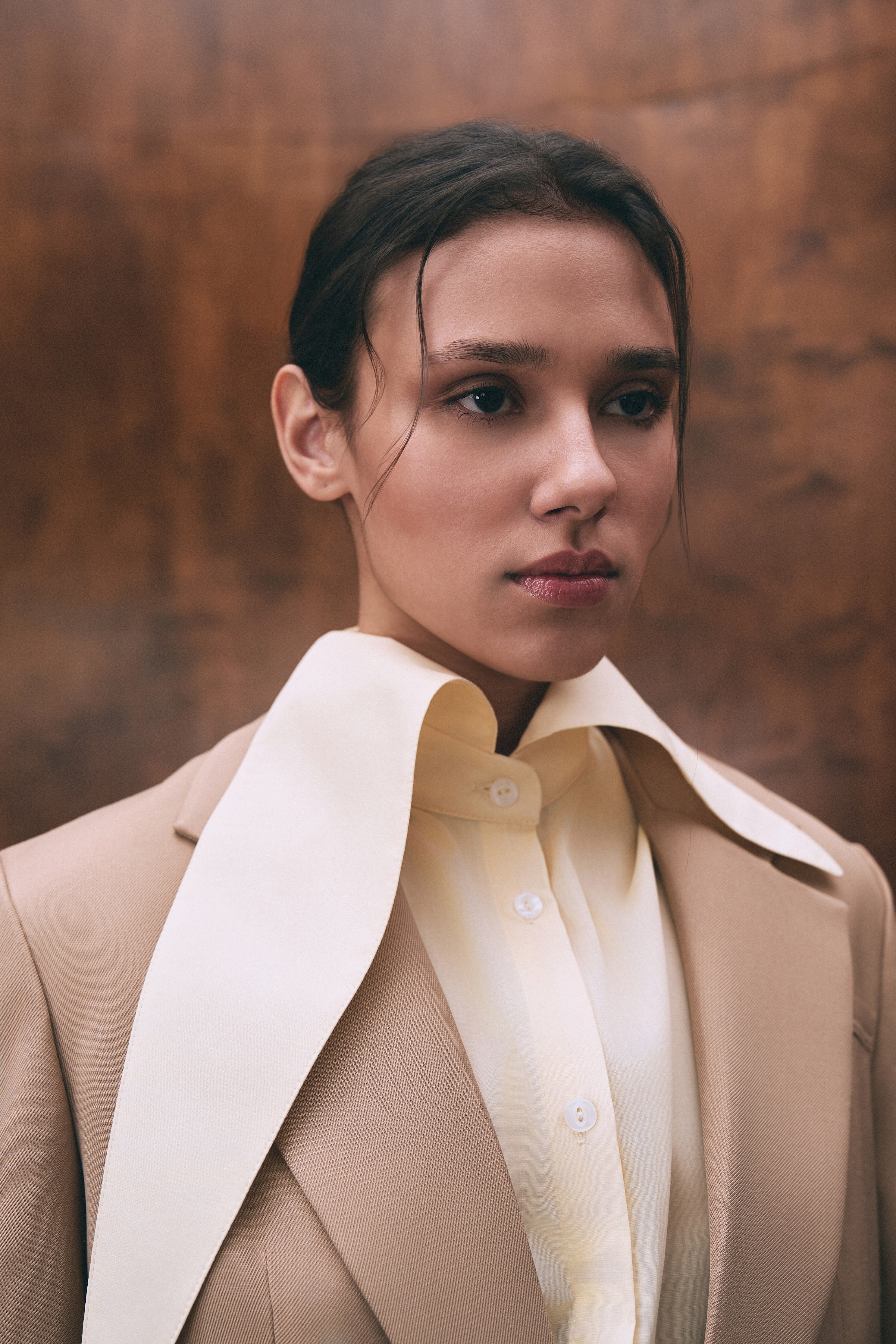 Camel color single breasted blazer for women
