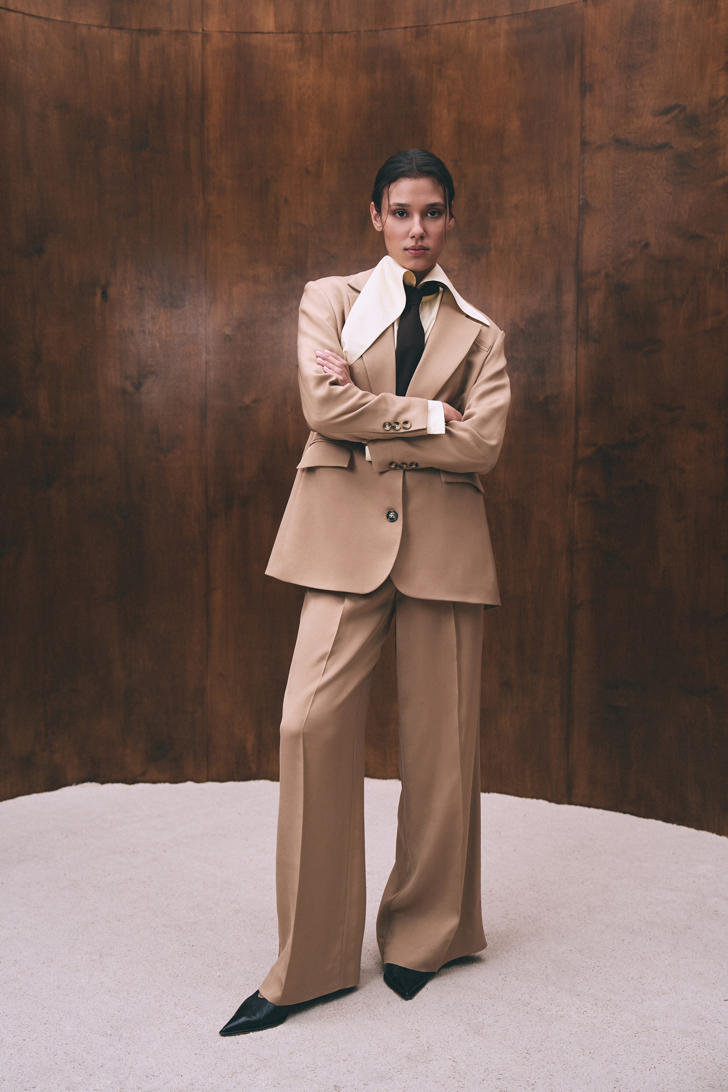 Camel color single breasted blazer for women