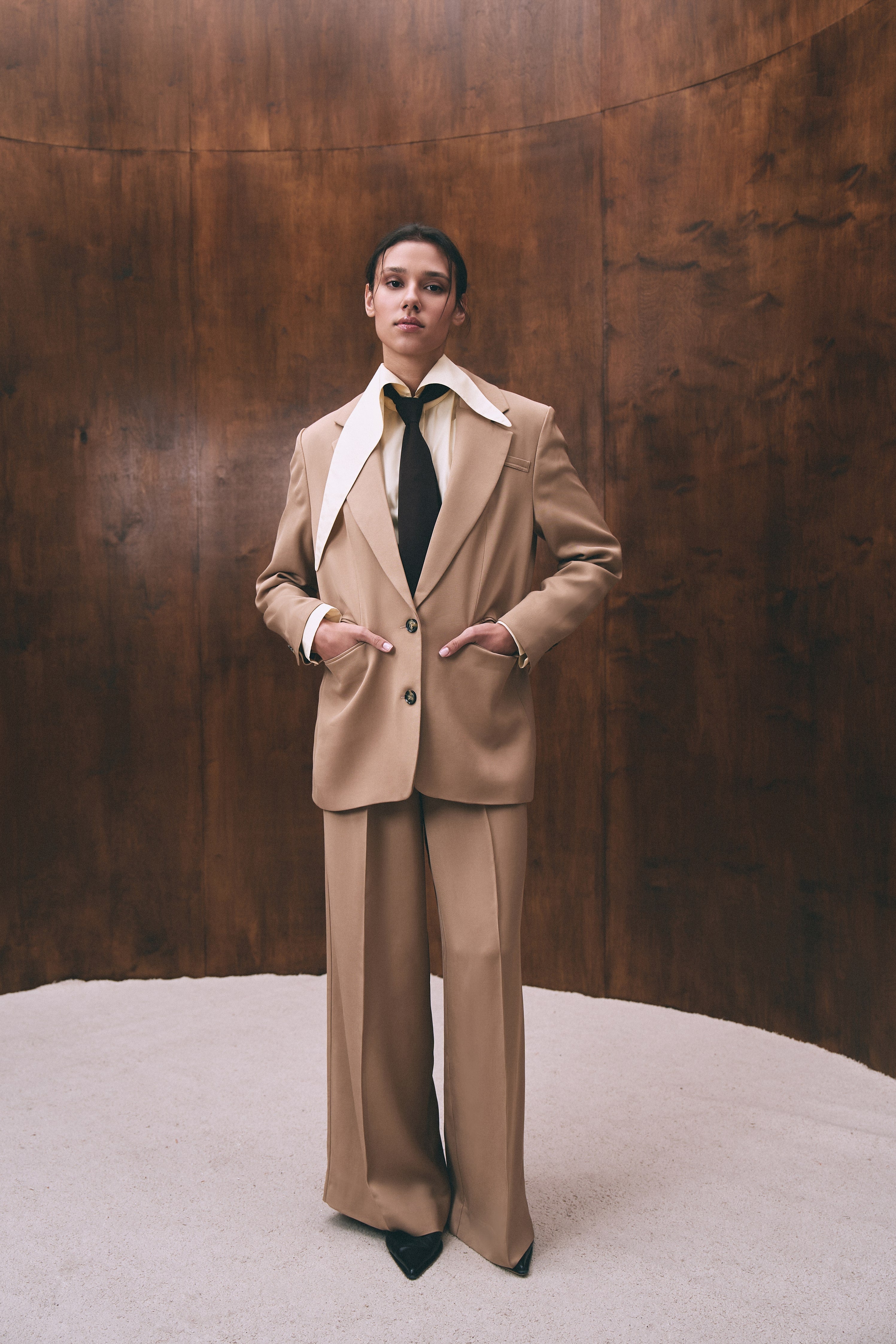Camel color single breasted blazer for women