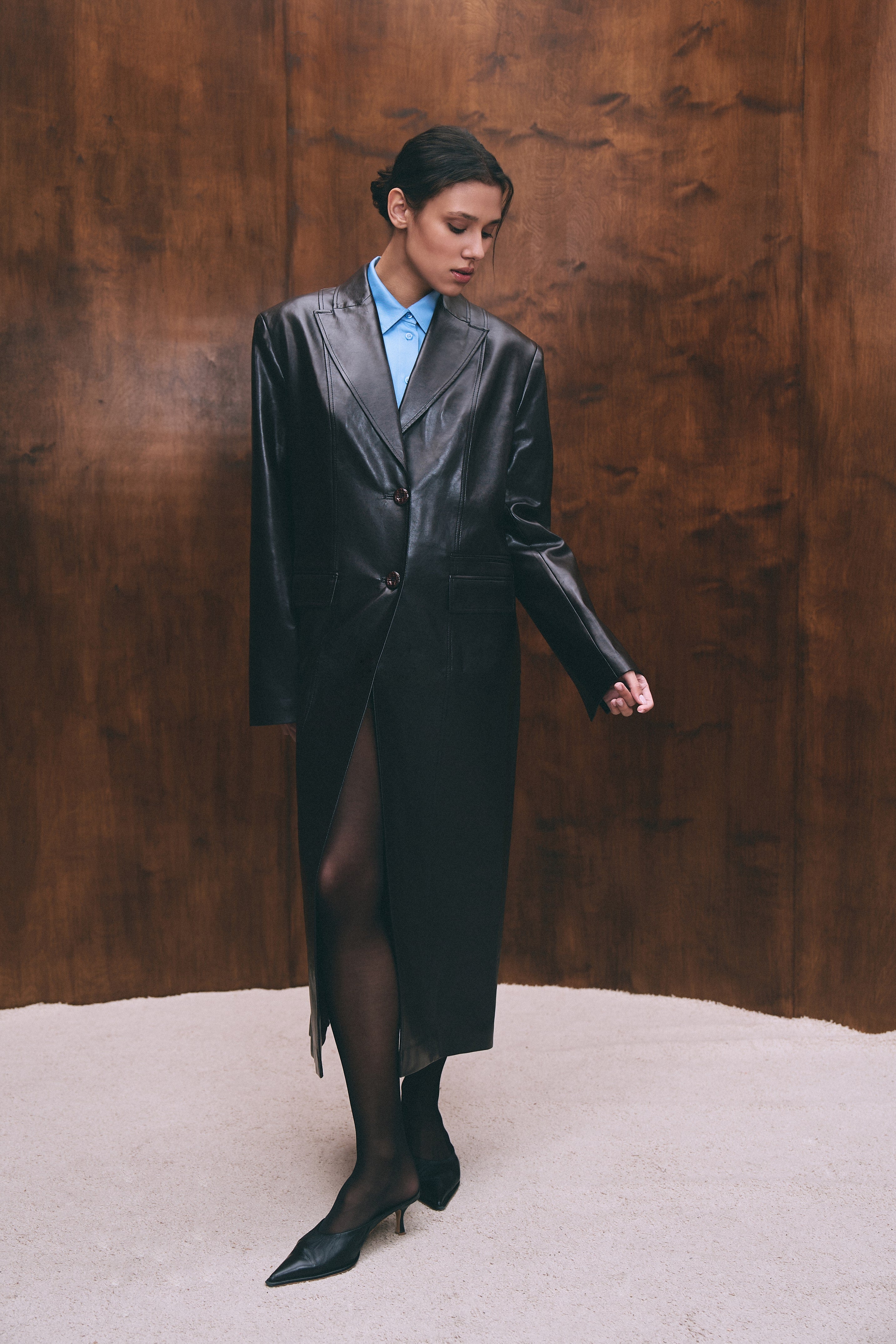 plum bordo faux leather coat for women